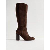 New Look Faux Suede Knee High Boots - Brown