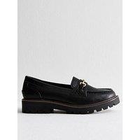 New Look Black Faux Leather Buckle Detail Loafers