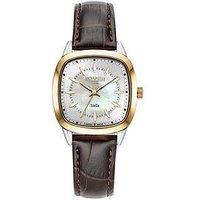 Roamer Of Switzerland Stella Tv Case Shape White Mop Dial Gold Ip Bicolour Stainless Steel Case Brown Leather Strap Watch