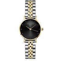 Rosefield Round Black Dial Gold Ip Bicolour Stainless Steel Watch - Multi