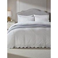 Dusk Simone Scallop Embroidered Edge Duvet Cover - Off White/Blue
