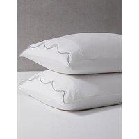 Dusk Simone Scallop Embroidered Edge Classic Pillowcases- Off White/Blue