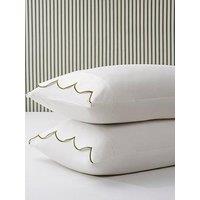 Dusk Simone Scallop Embroidered Edge Classic Pillowcases- Off White/Olive