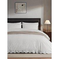 Dusk Simone Scallop Embroidered Edge Duvet Cover - Off White/Black