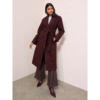 Friends Like These Wrap Belted Boucle Maxi Coat - Red
