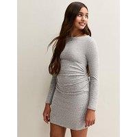 New Look 915 Girls Marl Ruched Slash Neck Mini Dress - Grey