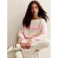 New Look 915 Girls Striped Slash Neck Jumper - Pink