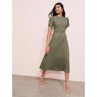 Friends Like These Petal Sleeve Belted Dress - Khaki