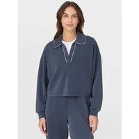 Sweaty Betty Womens Training Sand Wash Crop Henley Sweatshirt - Navy