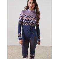 Sweaty Betty Womens Ski Modal High Neck Jacquard Base Layer Top - Purple