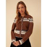 Nobodys Child Fair Isle Collared Cardigan - Brown