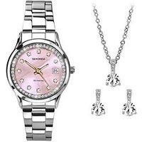 Sekonda Womens Catherine Silver Stainless Steel Bracelet With Pink Mother Of Pearl Dial Analogue Watch Gift Set
