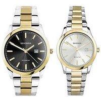 Sekonda His/Hers Taylor Two Tone Stainless Steel Bracelet With Black And Silver Dial Analogue Watch Gift Set