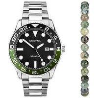 Sekonda Mens Ocean Silver Stainless Steel Bracelet With Black Dial Analogue Watch Gift Set