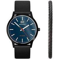 Sekonda Mens Nordic Black Leather Strap With Blue Dial Chronograph Watch Gift Set