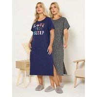 Yours Curve 2 Pack Love Sleep Midaxi Nightdress - Blue