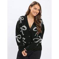 Yours Curve Bow Tinsel Cardigan - Black