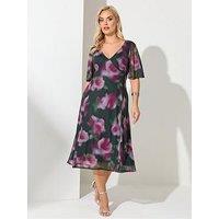 Yours Curve Floral Mesh Tea Dress - Green