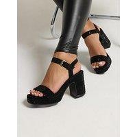 Yours Wide Fit Platform Diamante Heeled Sandal - Black