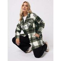 Yours Curve Check Shacket - Green