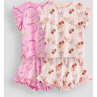 The Very Collection Girls 2 Pack Fruit Print Frill Pyjamas - Pink