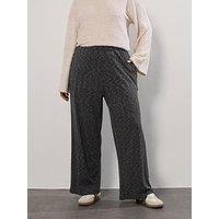 Yours Curve Ribbed Wide Leg Trouser - Grey