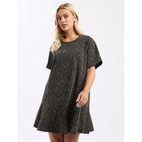 Yours Curve Short Sleeve Circle Cut Jacquard Dress - Gold