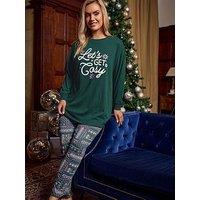 Yours Curve Long Sleeve Cuffed Pyjama Set - Green