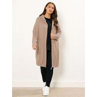 Yours Curve Hooded Cable Knit Cardigan - Natural