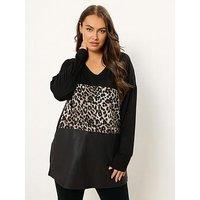 Yours Curve Leopard Pu Block Jumper - Black