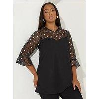 Yours Curve 3D Floral Top - Black