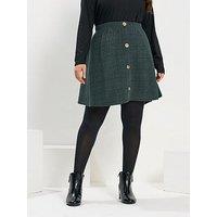 Yours Curve Button Front Skirt - Green