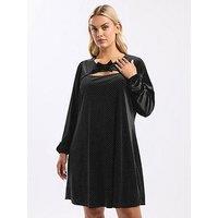 Yours Curve Bow Glitter Spot Dress - Black