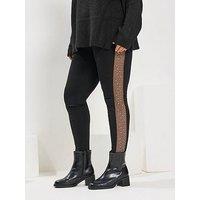 Yours Curve Diamante Mesh Side Stripe Legging - Black