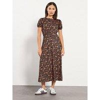 Pixiegirl Petite Ditsy Puff Sleeve Midi Dress - Orange