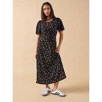 Pixiegirl Petite Ditsy Tie Front Midi Dress - Black