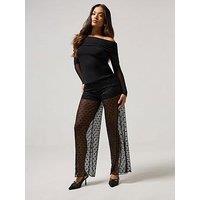 Pixiegirl Petite Spot Mesh Wide Leg Trouser - Black