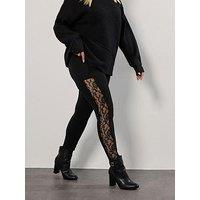 Yours Curve Lace Stripe Legging - Black