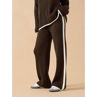 Pixiegirl Petite Side Stripe Knitted Wide Leg Trouser - Brown
