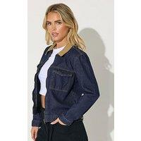 Pixiegirl Petite Collar Denim Trucker Jacket - Blue
