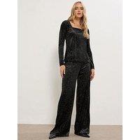 Long Tall Sally Velvet Glitter Wide Leg Trouser 36" - Black