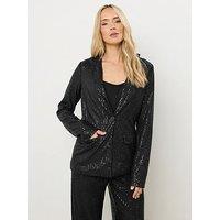 Long Tall Sally Sequin Blazer - Black