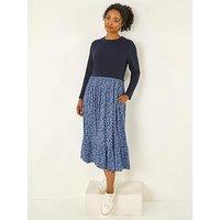 Roman Petite Contrast Tiered Midi Dress - Navy