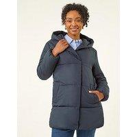 Roman Petite Hooded Quilted Puffer Coat - Navy