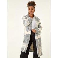 Roman Check Longline Pocket Cardigan - Grey
