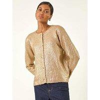 Roman Metallic Knit Cardigan - Gold