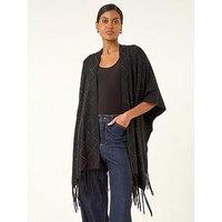 Roman Diamond Hotfix Knit Poncho - Black