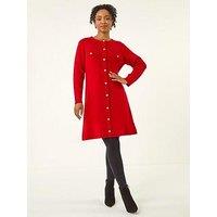Roman Petite Button Detail Knit Dress - Red