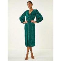 Roman Plisse Twist Front Midi Dress - Green