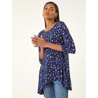 Roman Speckled Print Stretch Tunic Top - Blue